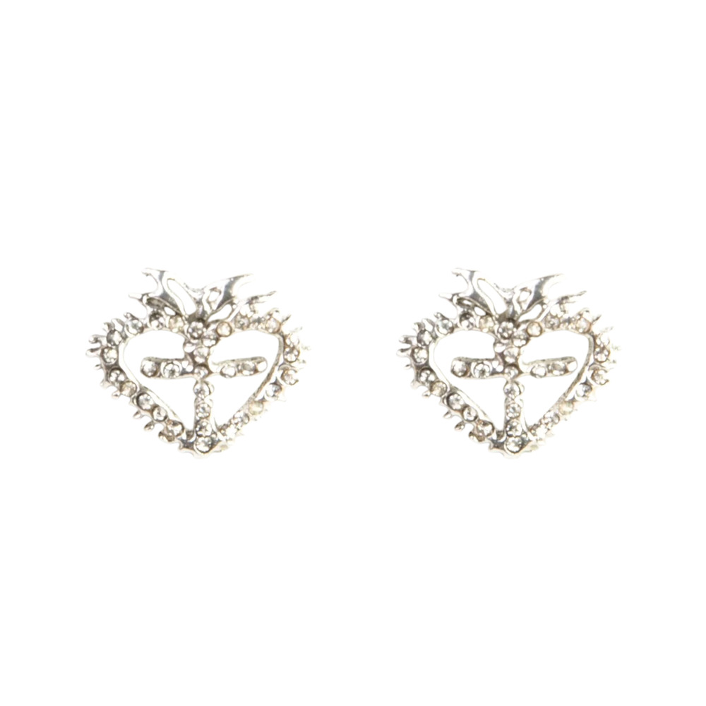 Virgins Saints & Angels Silver Heart Cross Stud Earrings